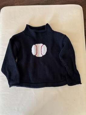 Claver Navy Cotton Baseball Roll Neck Sweater Kids Size 6
